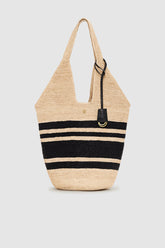 Leah Stripes Hobo Raffia - Black And Natural Stripe