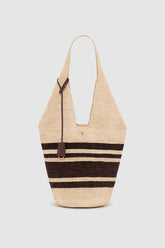 Leah Stripes Hobo Raffia - Natural and Brown Stripe
