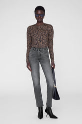 Sylvie Long Sleeve Tee - Black And Brown Leopard